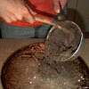 when the mixture is thick, scrape out onto the pan