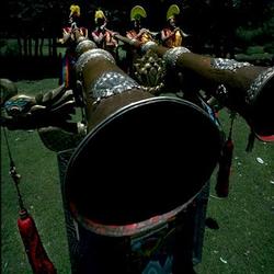 Tibetan monks blowing horns