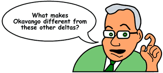 Question: 'What makes Okavango different from these other deltas?'